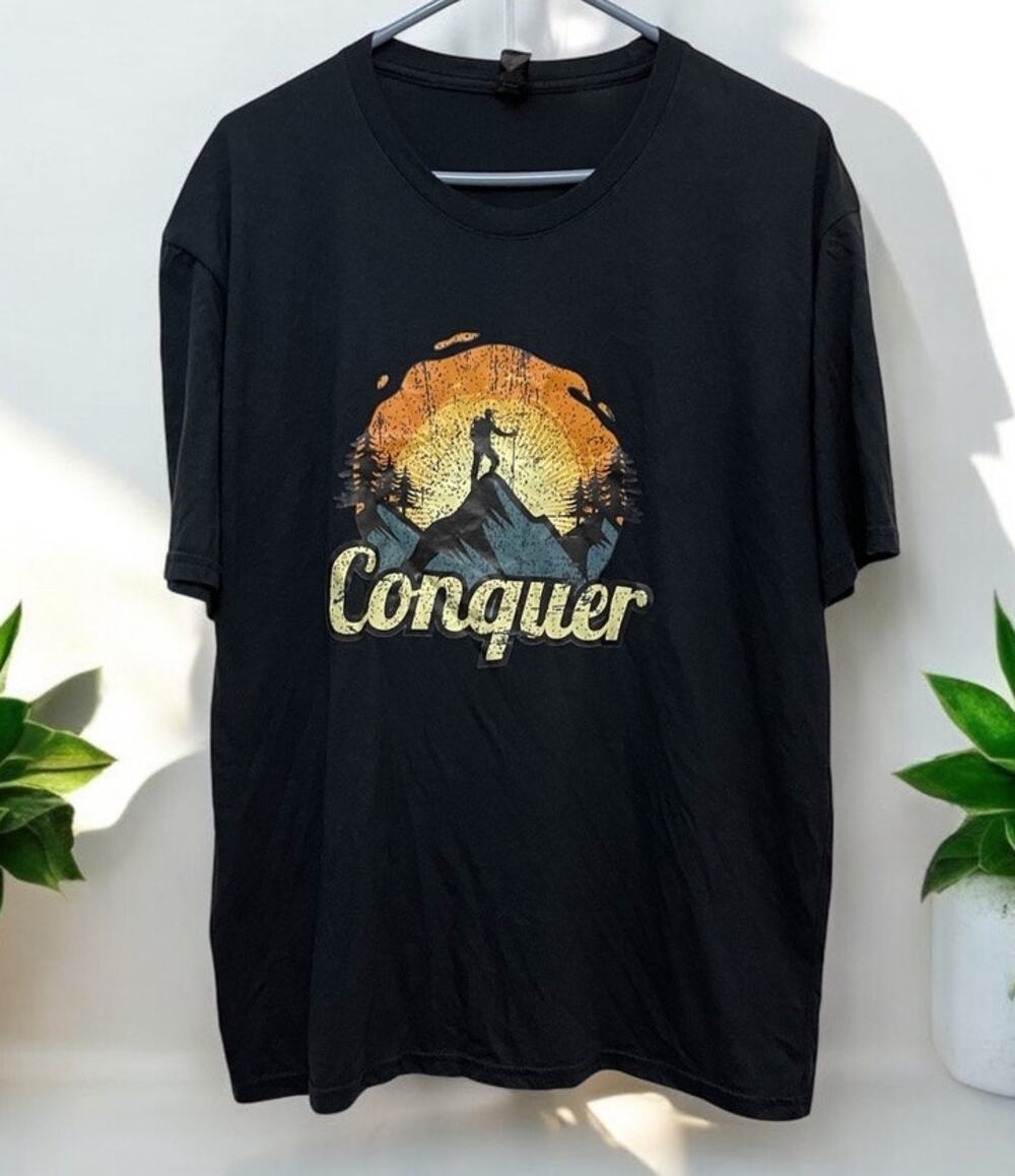 Black Mountain Men's Climber Graphic "Conquer" T-shirt Size X-Large Unisex
